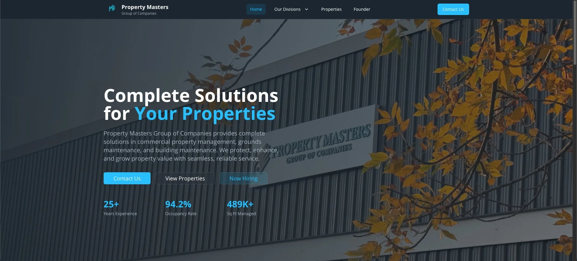 Property Masters website homepage screenshot